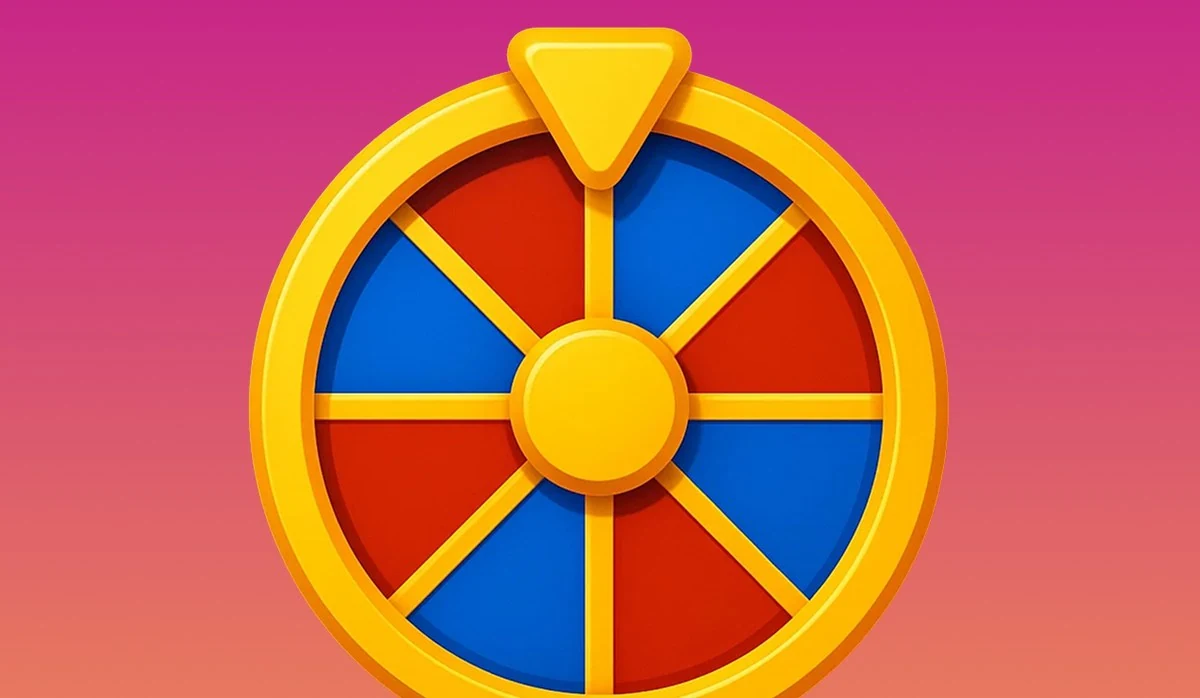 Roue de la fortune dorée aux secteurs rouges et bleus sur fond dégradé